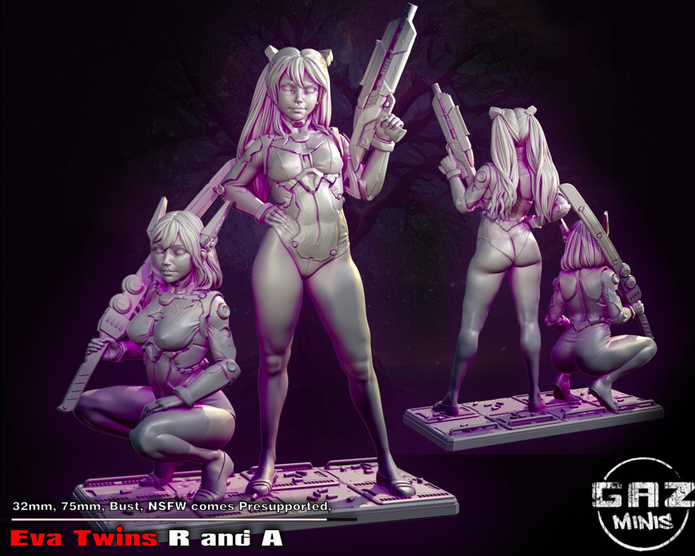 Cyberpunk Eva Twins Tabletop Miniature | Cyber Assault | Gaz Miniatures