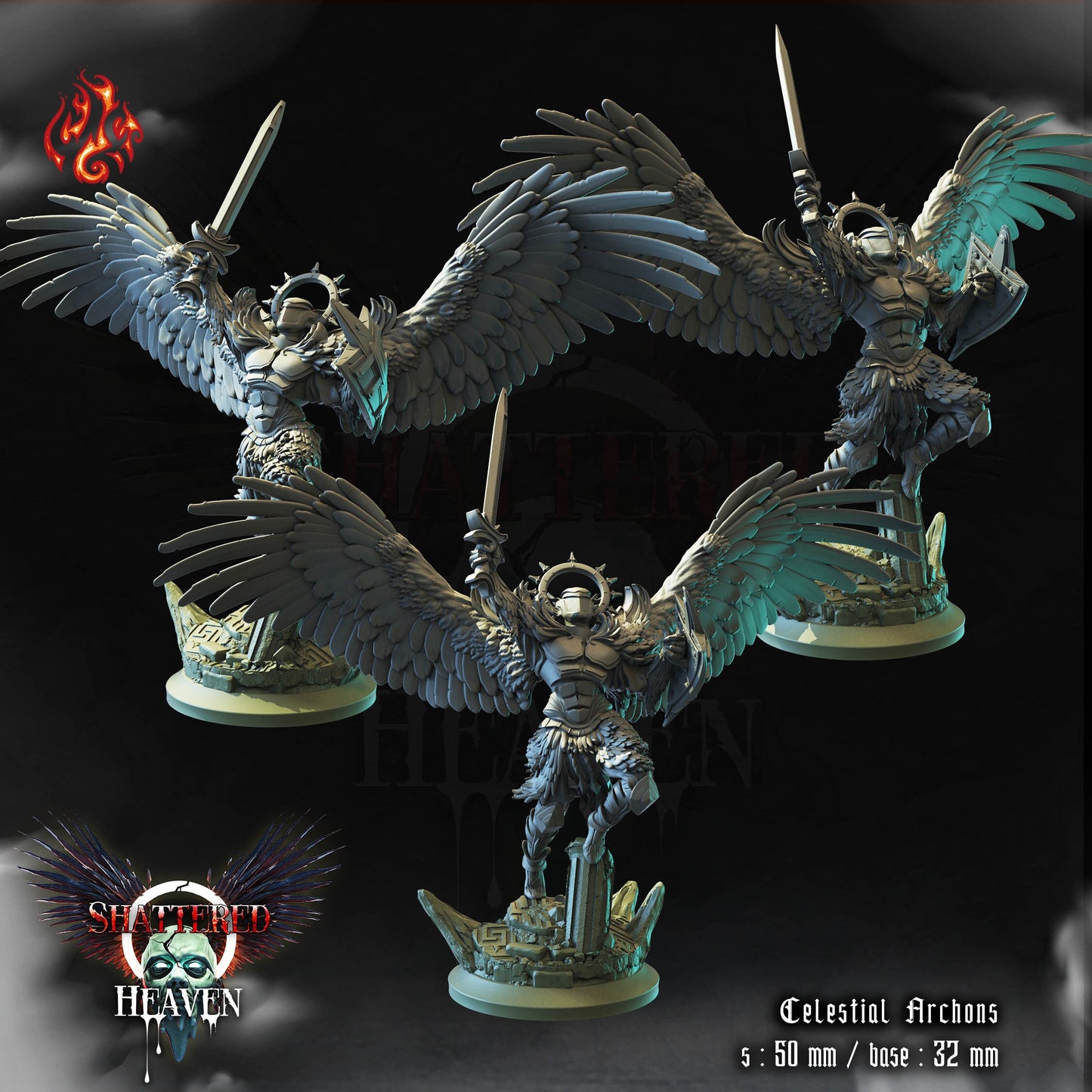 Celestial Archons Angel Warriors Tabletop RPG Miniature Set | Shattered Heaven Collection | Crippled God Foundry