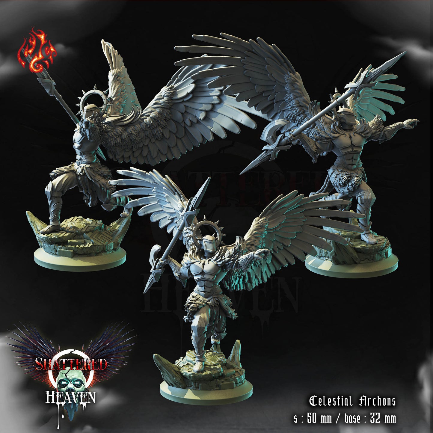 Celestial Archons Angel Warriors Tabletop RPG Miniature Set | Shattered Heaven Collection | Crippled God Foundry