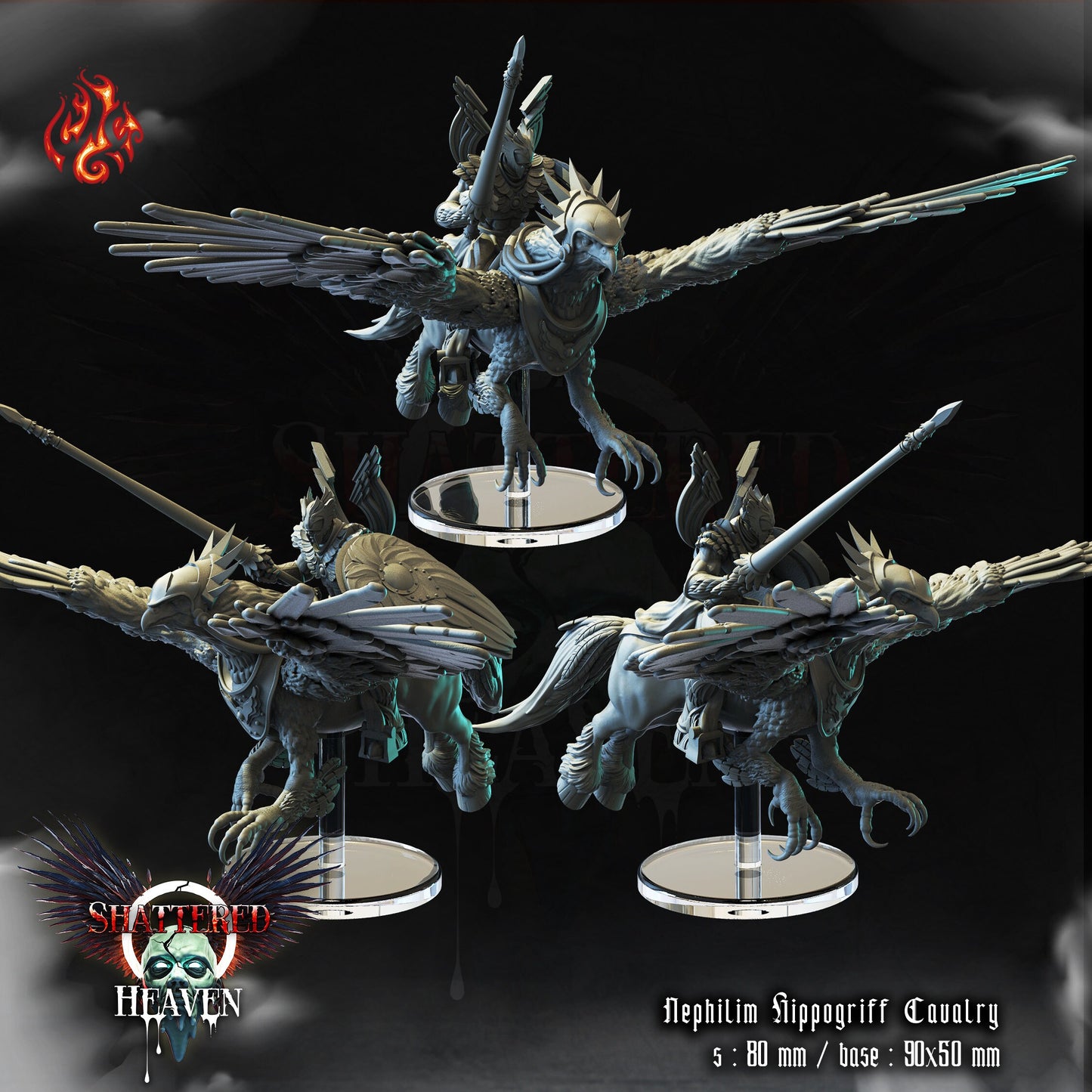 Nephilim Hippogriff Cavalry Angel Warriors Tabletop RPG Miniature Set | Shattered Heaven Collection | Crippled God Foundry