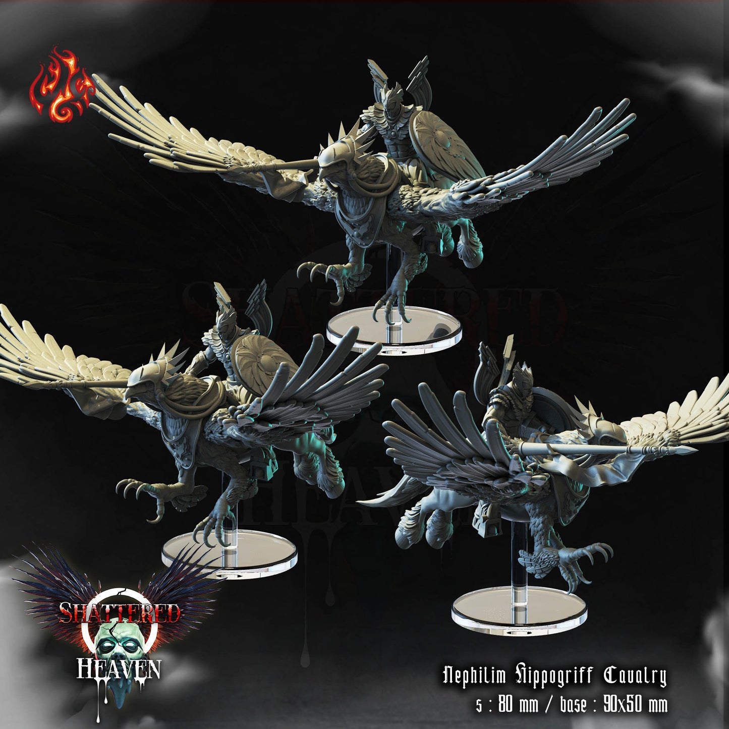 Nephilim Hippogriff Cavalry Angel Warriors Tabletop RPG Miniature Set | Shattered Heaven Collection | Crippled God Foundry