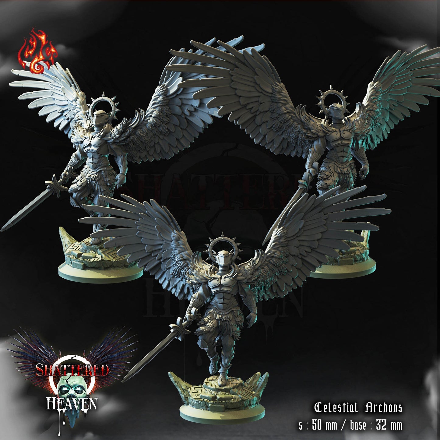 Celestial Archons Angel Warriors Tabletop RPG Miniature Set | Shattered Heaven Collection | Crippled God Foundry