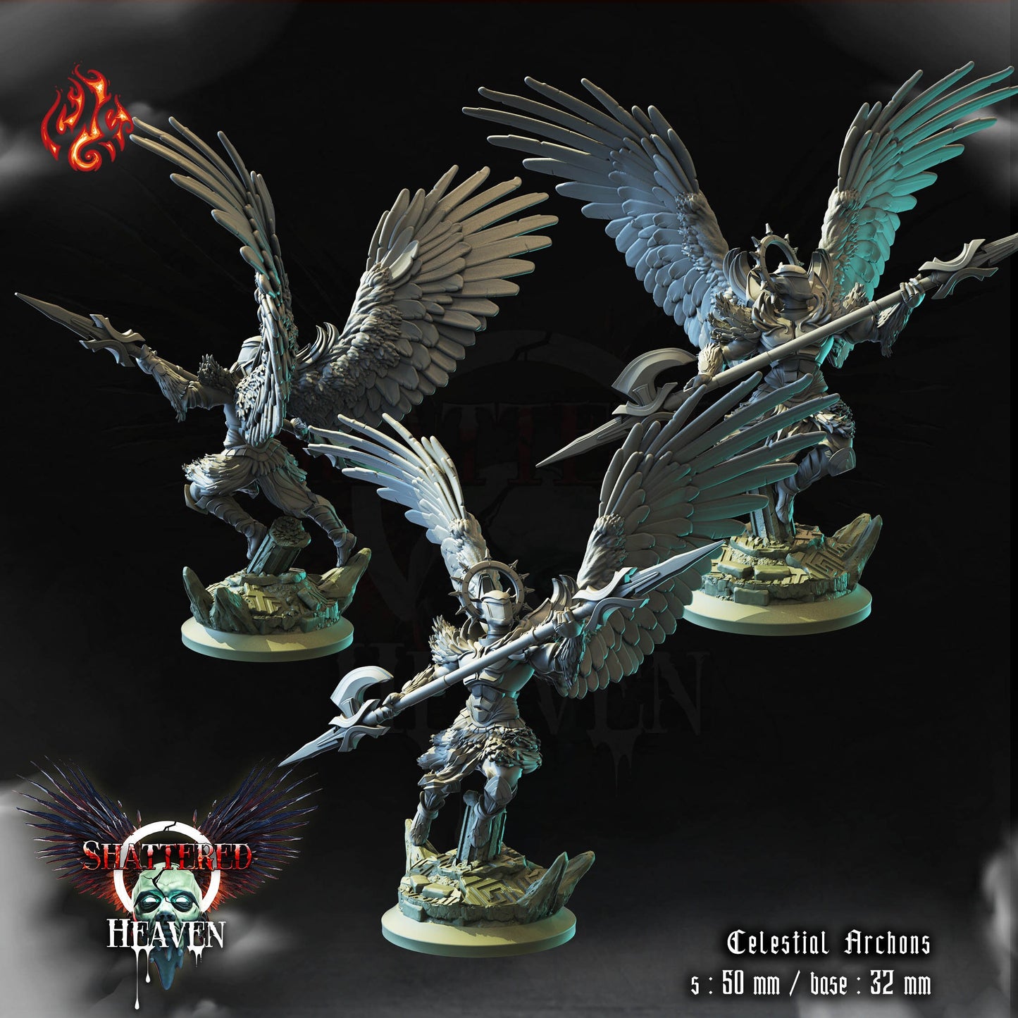 Celestial Archons Angel Warriors Tabletop RPG Miniature Set | Shattered Heaven Collection | Crippled God Foundry