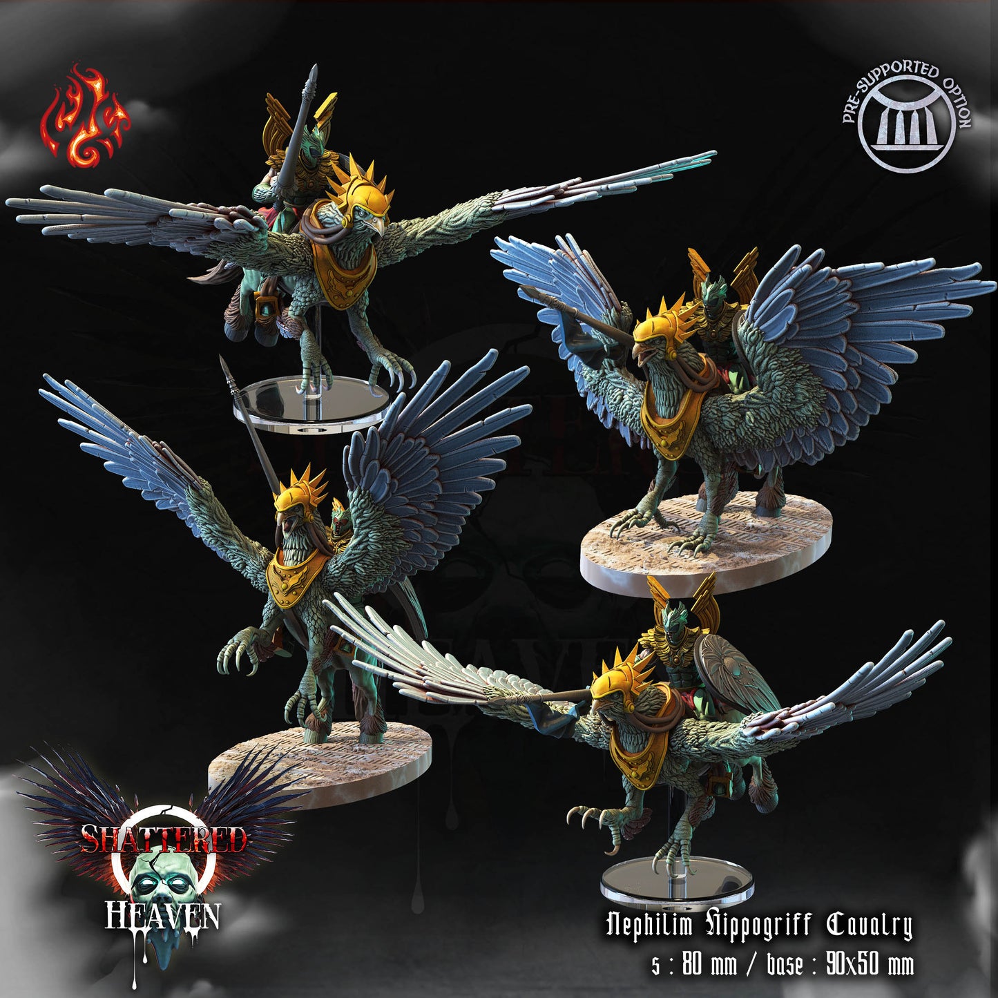 Nephilim Hippogriff Cavalry Angel Warriors Tabletop RPG Miniature Set | Shattered Heaven Collection | Crippled God Foundry