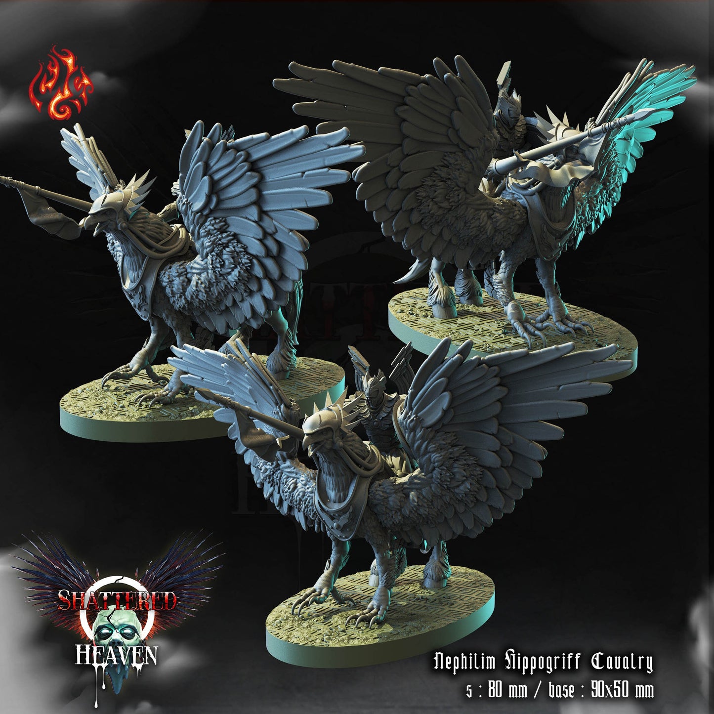 Nephilim Hippogriff Cavalry Angel Warriors Tabletop RPG Miniature Set | Shattered Heaven Collection | Crippled God Foundry